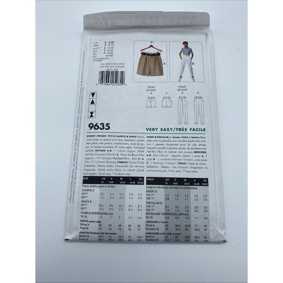 Vogue Patterns 9635 Misses Petite Shorts & Pants All Sizes Uncut Factory Fold - Picture 2 of 3